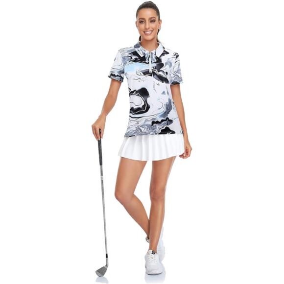 Womens Golf Shirt UPF50+ Sun Protection Short Sleeve 1/4 Zip Up Polo Workout Top - Picture 2 of 7